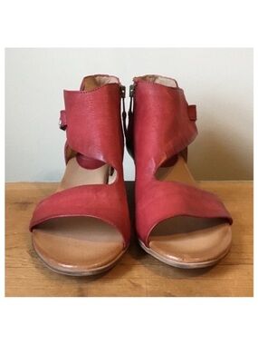 Miz Mooz Red Leather Open-Toe Sandals with Low Stack Heel